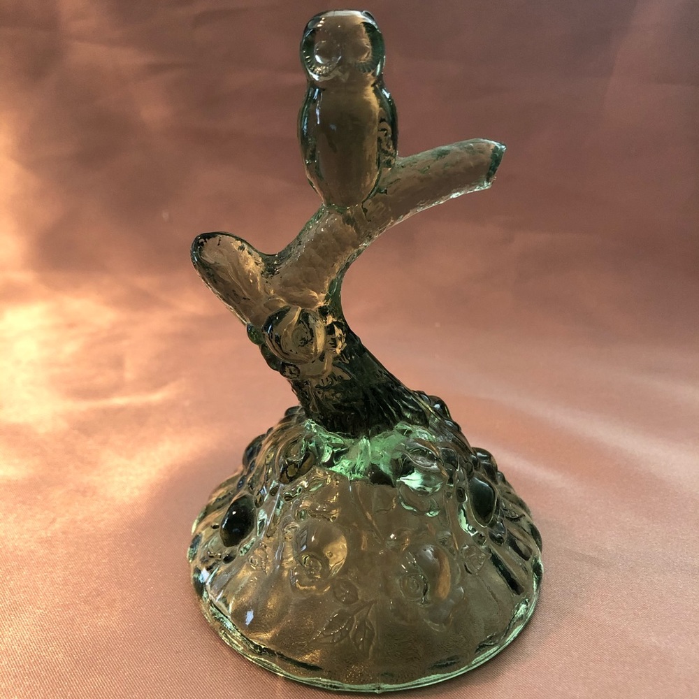 Fenton Clear Green Perched Owl Ringer Holder